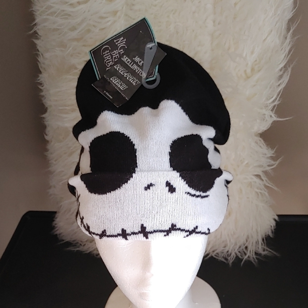 Nwt Jack Skellington Roll Down Beanie With See Through Mask Unisex
